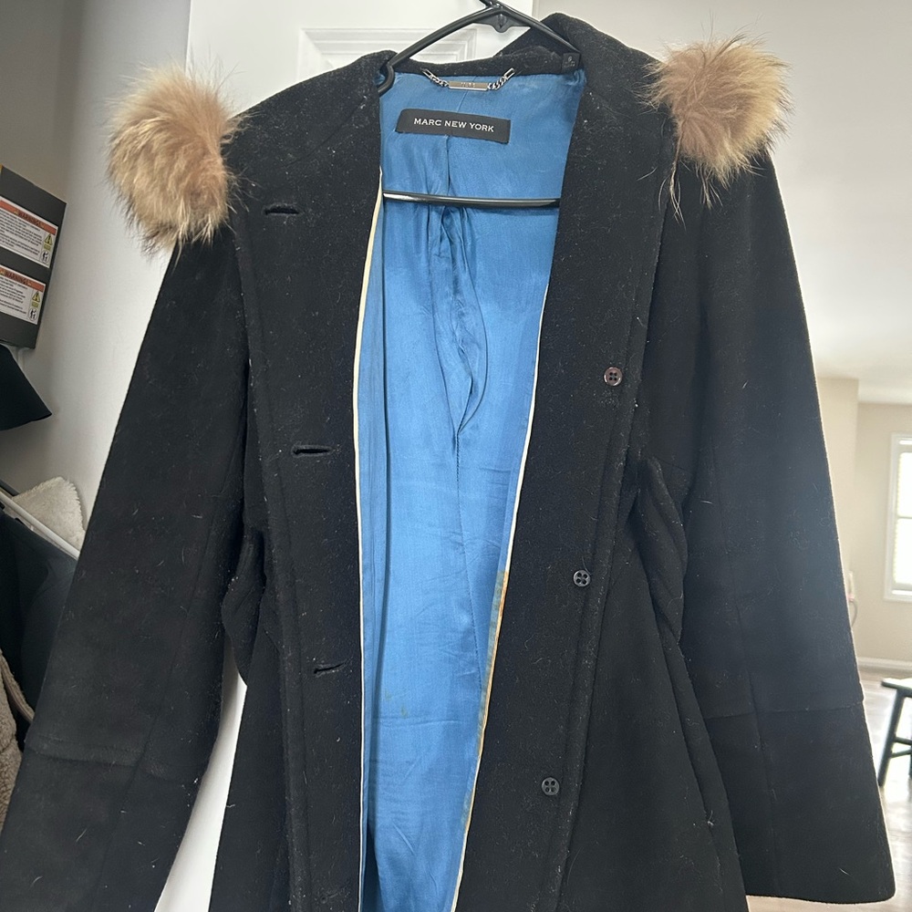Marc New York Women's Black Puffer Coat with Fur Trim